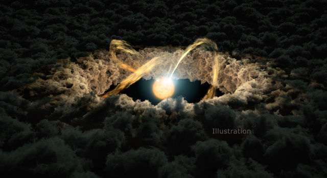 This illustration shows a star surrounded by a protoplanetary disk
