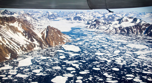 slide 1 - An aerial view of the icebergs near Kulusuk Island