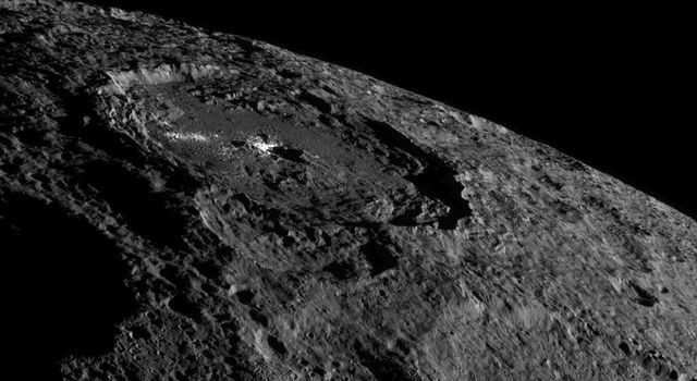 Occator Crate, Ceres, taken as Dawn moves further out from the asteroid, NASA/JPL
