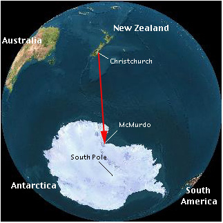 Flight path from Christchurch, NZ to McMurdo Station