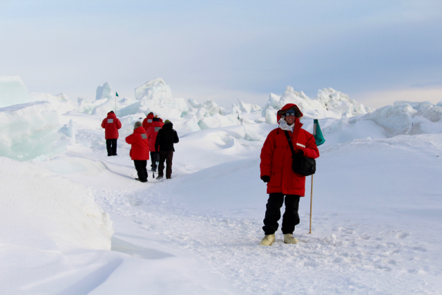 Me walking around the pressure ridges between the Ross Sea Ice and the Ross Permanent Ice Shelf