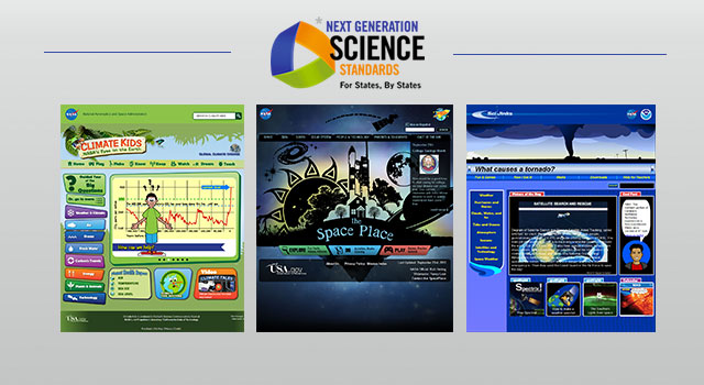 Graphic showing the Climate Kids, Space Place and SciJinks websites