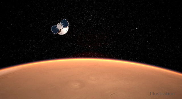 The InSight spacecraft approaches Mars in this artist's concept
