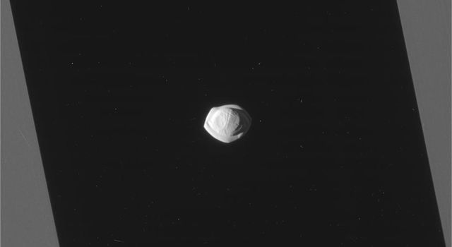 This raw, unprocessed image of Saturn's moon Pan was taken on March 7, 2017.