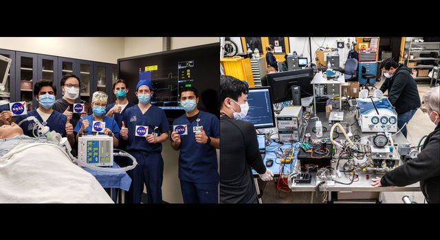 Doctors in the Department of Anesthesiology and the Human Simulation Lab at the Icahn School of Medicine at Mount Sinai in New York give a thumbs-up