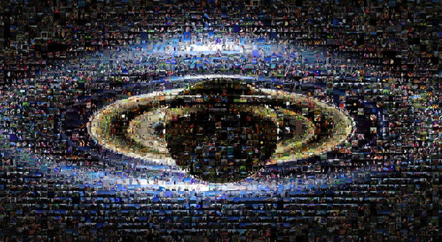 Mosaic of Saturn made up of photos of people on Earth waving at Saturn