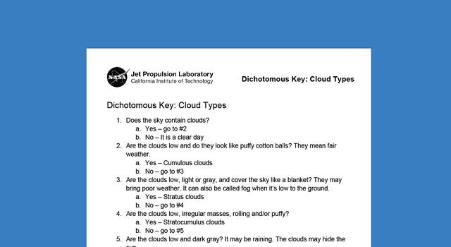dichotomous key worksheet for clouds