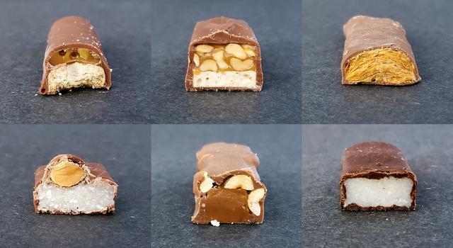 Cross sections of candy bar "rock samples"