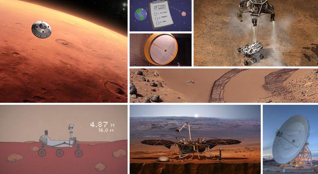 Collage of images and graphics of Mars and Mars missions