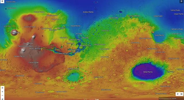 Screengrab from Mars Trek with the topographic layer visible.