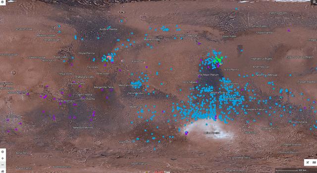 Screengrab from Mars Trek showing the minerals layer turned on.