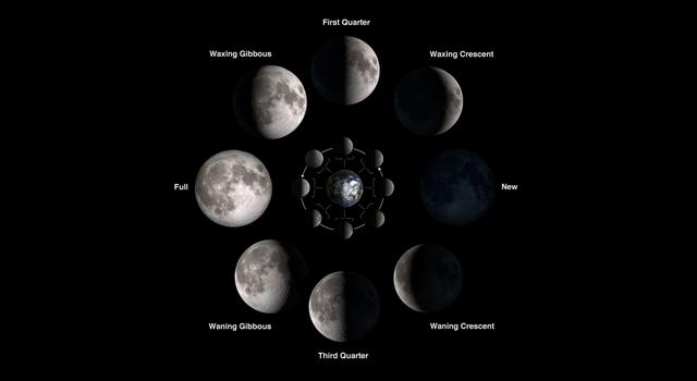 Phases of the Moon labeled