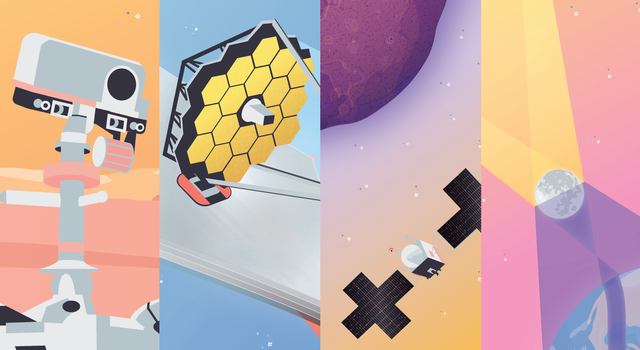 Collage of illustrations featured in the 2023 NASA Pi Day Challenge