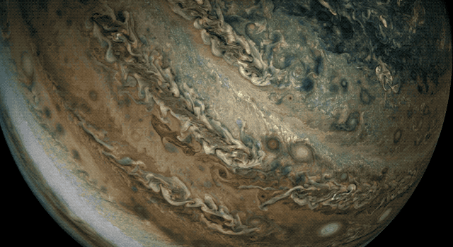 A flyby of Jupiter made with images from the Juno spacecraft