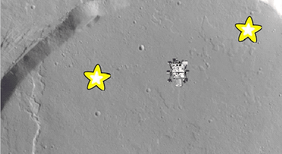 Animated image of the Mars rover sprite collecting yellow stars representing science targets.
