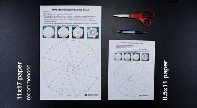 Image showing the materials for the Starshade origami activity