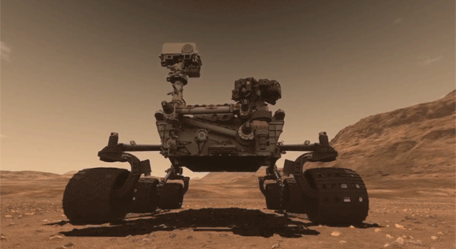 Animación del rover Curiosity conduciendo por Marte
