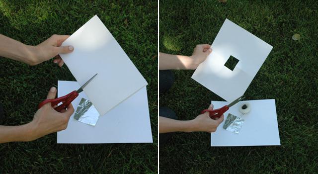 Step 1: Cut a square hole into the middle of one of your pieces of card stock.