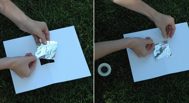 Step 2: Tape a piece of aluminum foil over the hole.