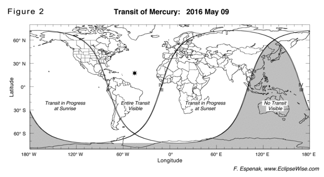 Transit Time Location Map - Transit of Mercury 2016