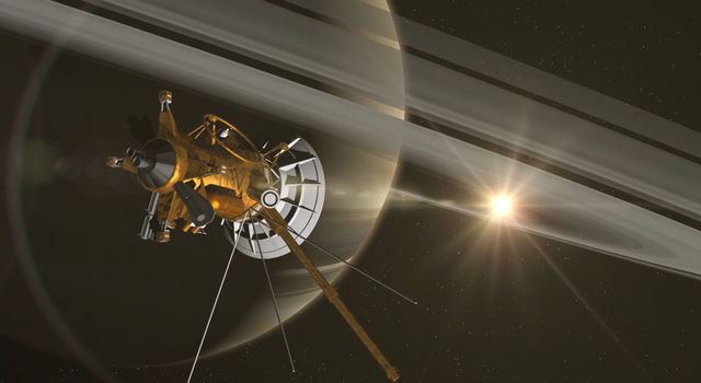 Artist's rendering showing the Cassini spacecraft at Saturn
