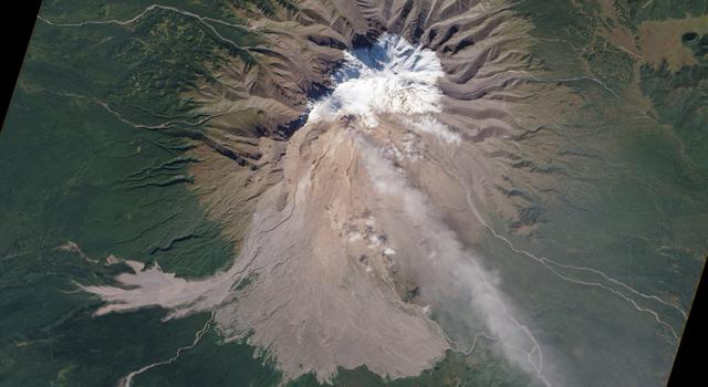 Aerial view of an active volcano in Russia