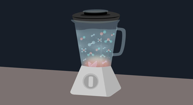 Vector graphic/illustration showing a blender with the ingredients for life that have been found on Enceladus.