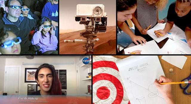 Collage of resources and offerings from JPL Education, including education events, webinars, Teachable Moments, and lessons